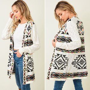 New Aztec Tribal White Cardigan Western Sweater